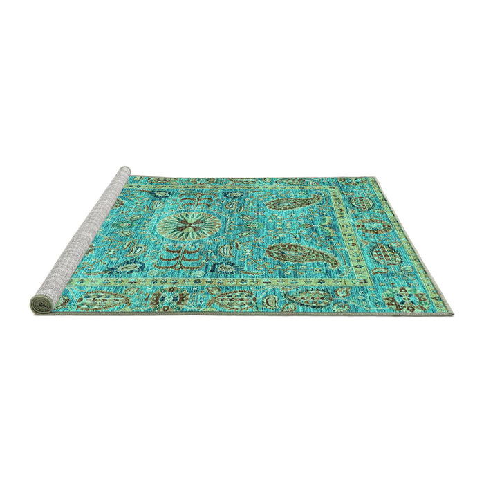 Sideview of Machine Washable Oriental Turquoise Traditional Area Rugs, wshabs3262turq