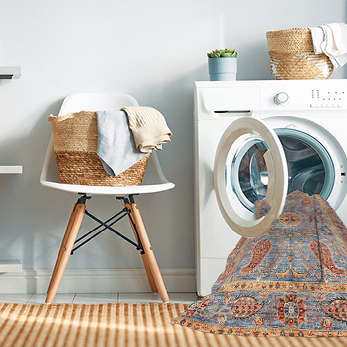 Machine Washable Abstract Tan Brown Rug in a Washing Machine, wshabs3262