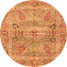 Round Machine Washable Oriental Orange Traditional Area Rugs, wshabs3262org