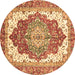 Round Machine Washable Persian Brown Traditional Rug, wshabs3263brn