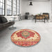 Round Machine Washable Abstract Red Rug in a Office, wshabs3263