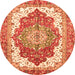 Round Machine Washable Persian Orange Traditional Area Rugs, wshabs3263org