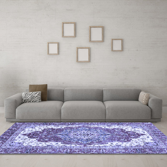 Machine Washable Persian Blue Traditional Rug in a Living Room, wshabs3263blu