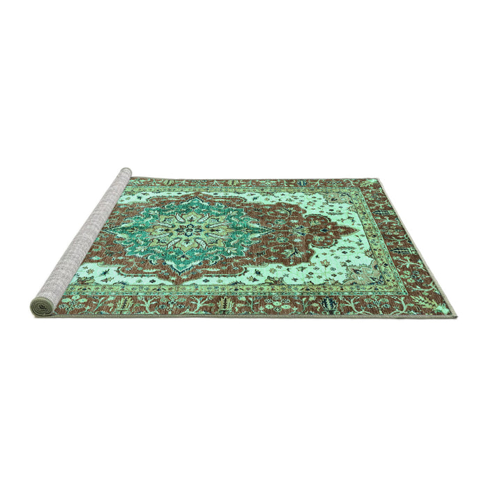 Sideview of Machine Washable Persian Turquoise Traditional Area Rugs, wshabs3263turq