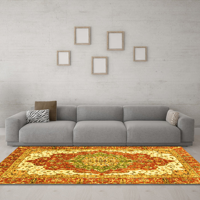 Machine Washable Persian Yellow Traditional Rug in a Living Room, wshabs3263yw