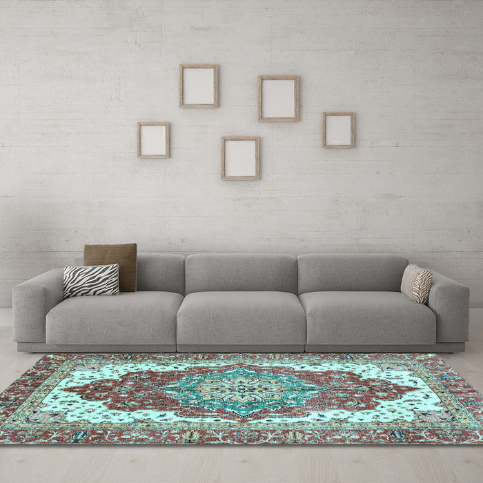 Machine Washable Persian Light Blue Traditional Rug in a Living Room, wshabs3263lblu