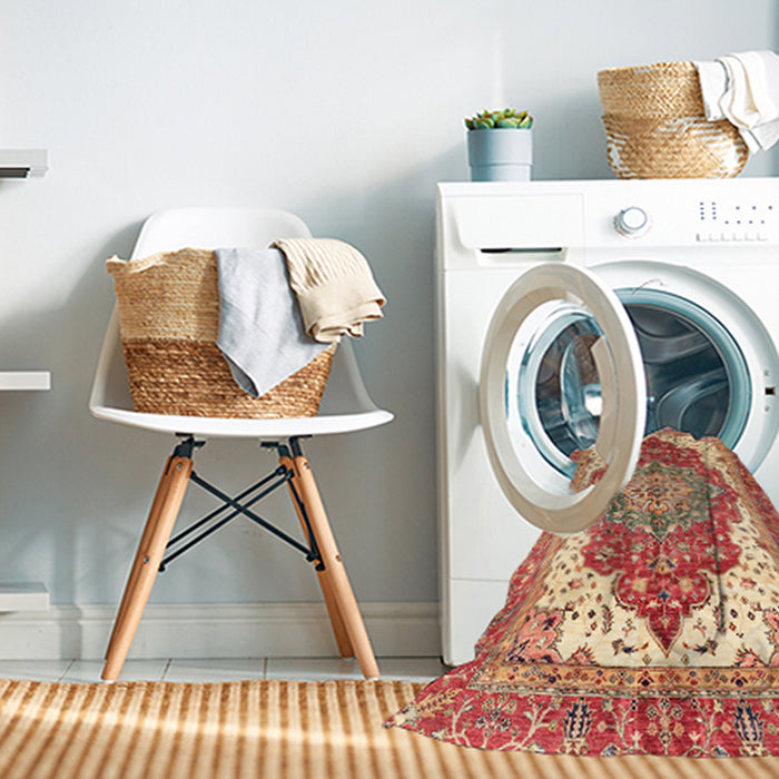 Machine Washable Abstract Red Rug in a Washing Machine, wshabs3263