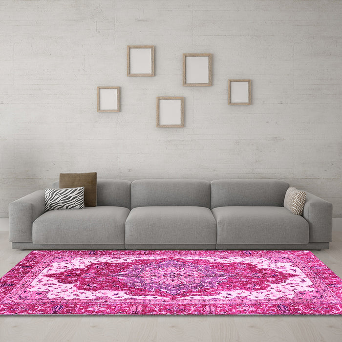 Machine Washable Persian Pink Traditional Rug in a Living Room, wshabs3263pnk