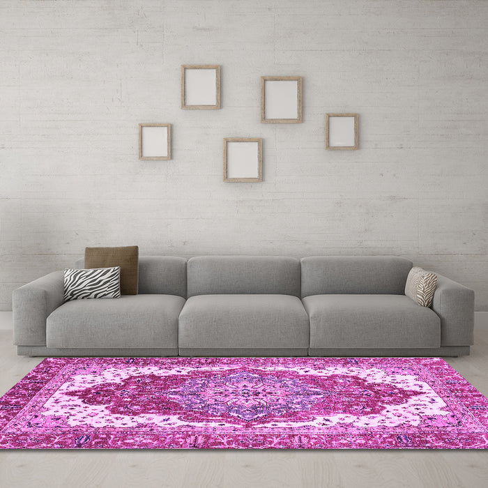 Machine Washable Persian Purple Traditional Area Rugs in a Living Room, wshabs3263pur