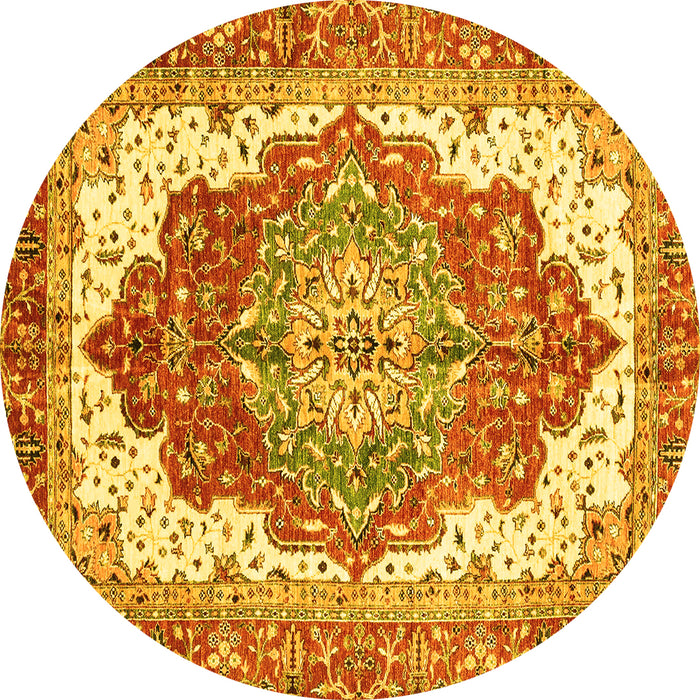 Round Persian Yellow Traditional Rug, abs3263yw
