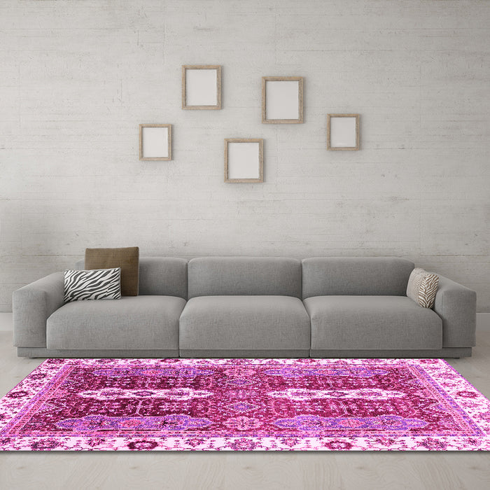 Machine Washable Abstract Pink Modern Rug in a Living Room, wshabs3264pnk