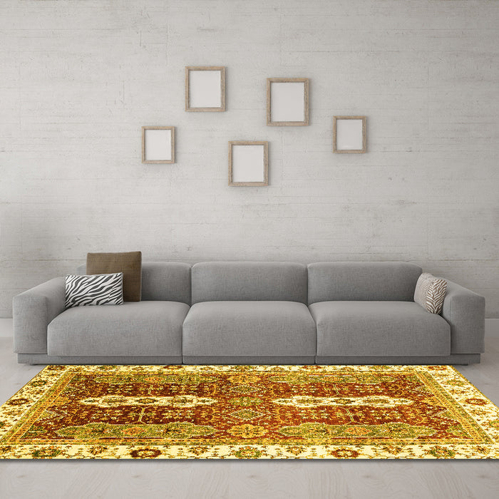 Machine Washable Abstract Yellow Modern Rug in a Living Room, wshabs3264yw