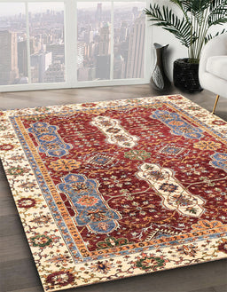 Abstract Fire Brick Red Modern Rug in Family Room, abs3264