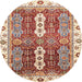 Round Machine Washable Abstract Fire Brick Red Rug, wshabs3264