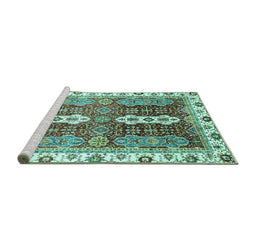 Sideview of Machine Washable Abstract Turquoise Modern Area Rugs, wshabs3264turq