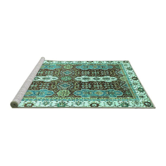Sideview of Machine Washable Abstract Turquoise Modern Area Rugs, wshabs3264turq