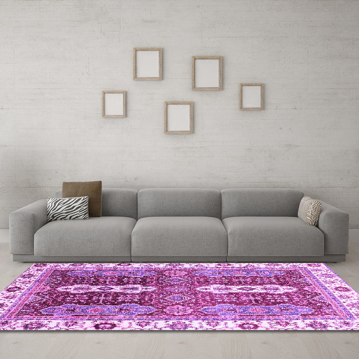 Machine Washable Abstract Purple Modern Area Rugs in a Living Room, wshabs3264pur