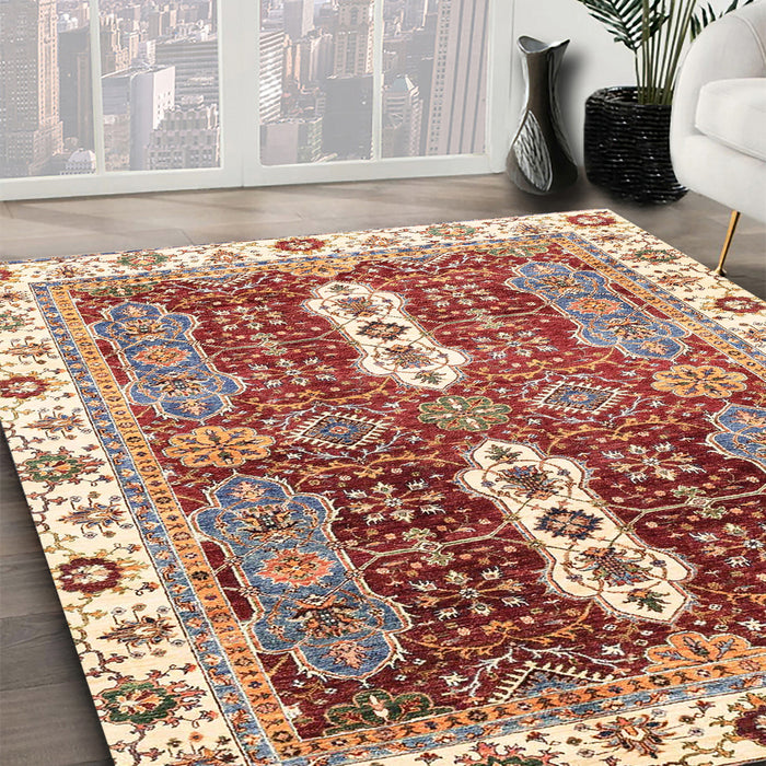 Abstract Fire Brick Red Modern Rug in Family Room, abs3264