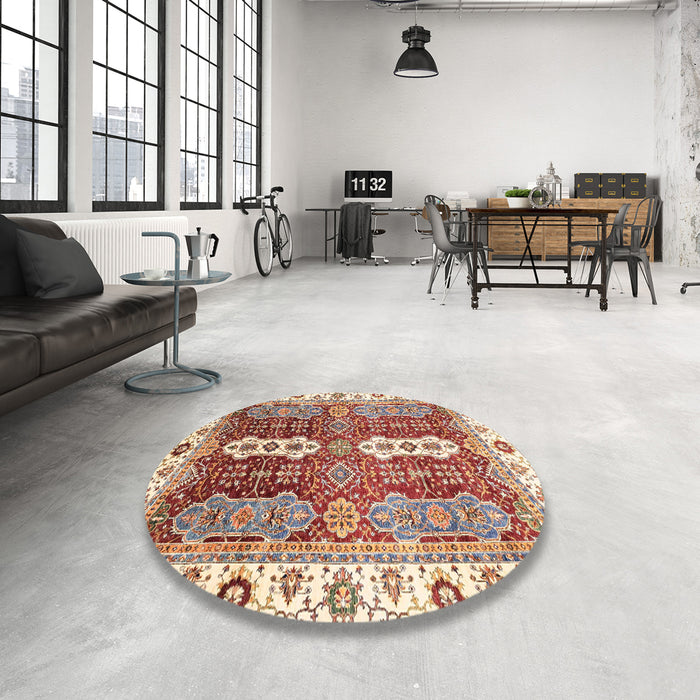 Round Machine Washable Abstract Fire Brick Red Rug in a Office, wshabs3264