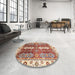 Round Machine Washable Abstract Fire Brick Red Rug in a Office, wshabs3264