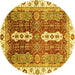 Round Abstract Yellow Modern Rug, abs3264yw