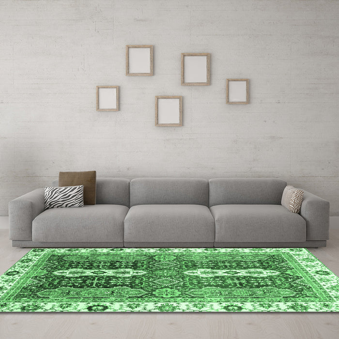 Machine Washable Abstract Emerald Green Modern Area Rugs in a Living Room,, wshabs3264emgrn