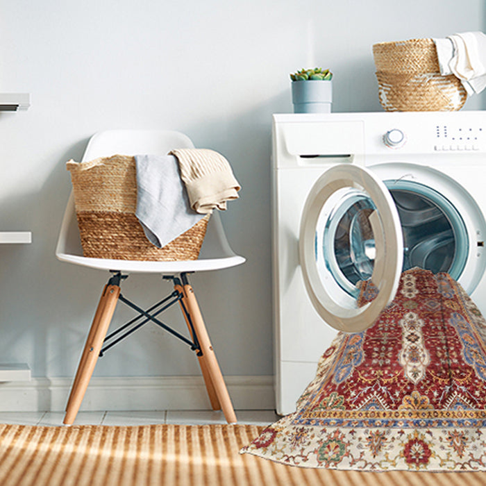 Machine Washable Abstract Fire Brick Red Rug in a Washing Machine, wshabs3264