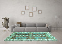 Machine Washable Abstract Turquoise Modern Rug, wshabs3264turq