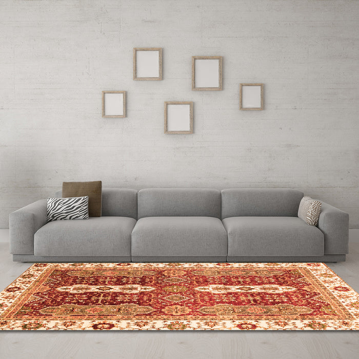 Machine Washable Abstract Orange Modern Area Rugs in a Living Room, wshabs3264org