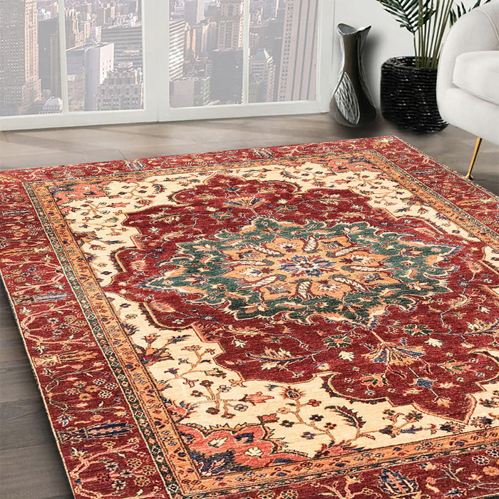 Machine Washable Abstract Red Rug in a Family Room, wshabs3265