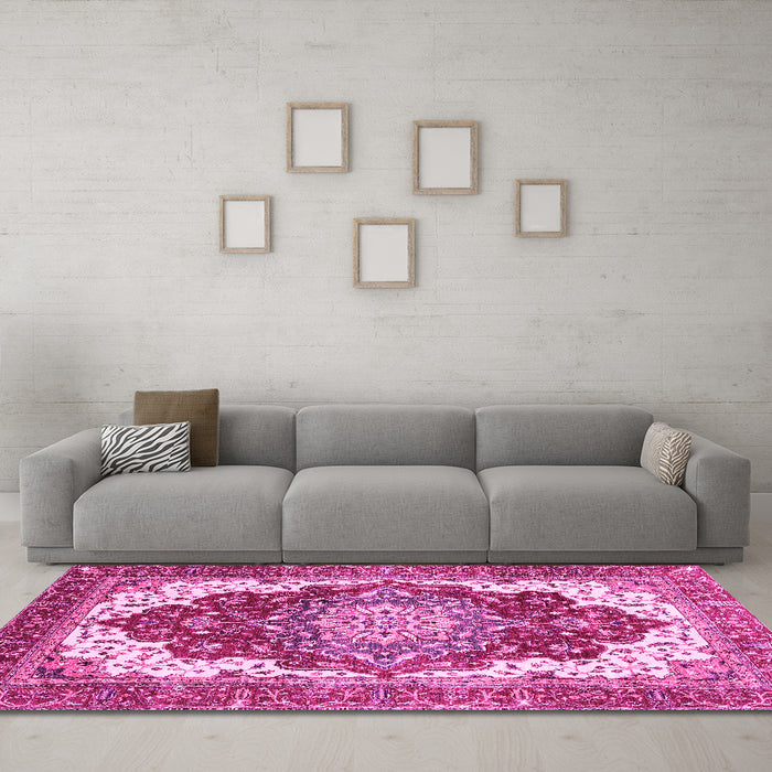 Machine Washable Persian Pink Traditional Rug in a Living Room, wshabs3265pnk