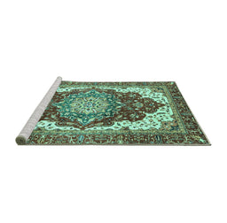 Sideview of Machine Washable Persian Turquoise Traditional Area Rugs, wshabs3265turq