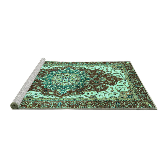Sideview of Machine Washable Persian Turquoise Traditional Area Rugs, wshabs3265turq