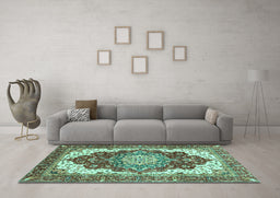 Machine Washable Persian Turquoise Traditional Area Rugs in a Living Room,, wshabs3265turq