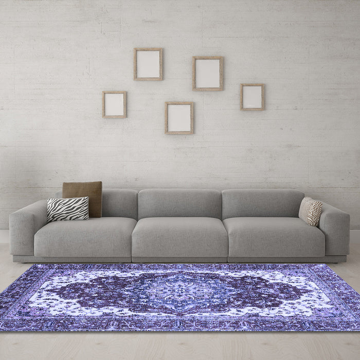 Machine Washable Persian Blue Traditional Rug in a Living Room, wshabs3265blu