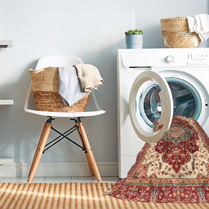 Machine Washable Abstract Red Rug in a Washing Machine, wshabs3265