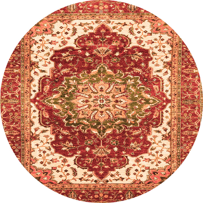 Round Machine Washable Persian Orange Traditional Area Rugs, wshabs3265org