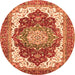 Round Machine Washable Persian Orange Traditional Area Rugs, wshabs3265org