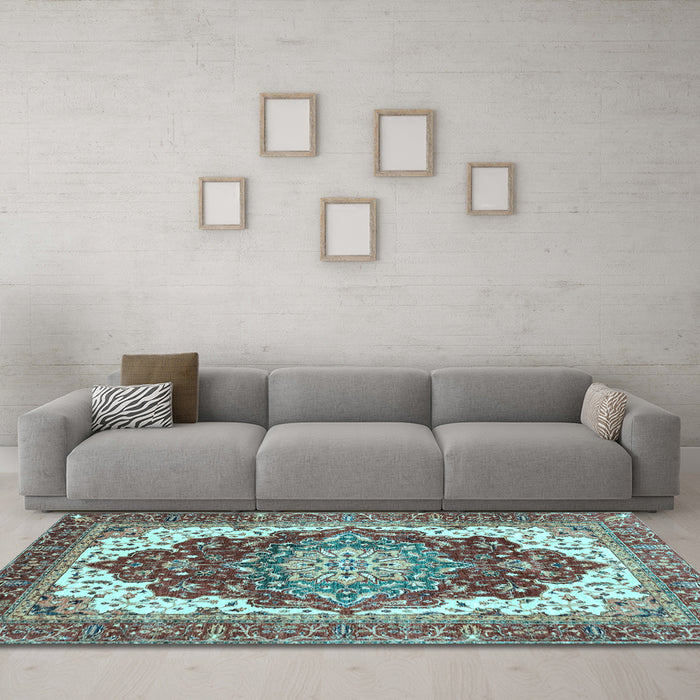 Machine Washable Persian Light Blue Traditional Rug in a Living Room, wshabs3265lblu