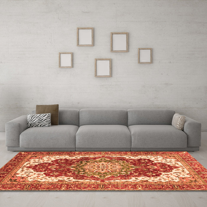 Machine Washable Persian Orange Traditional Area Rugs in a Living Room, wshabs3265org