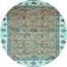 Round Machine Washable Oriental Light Blue Traditional Rug, wshabs3266lblu