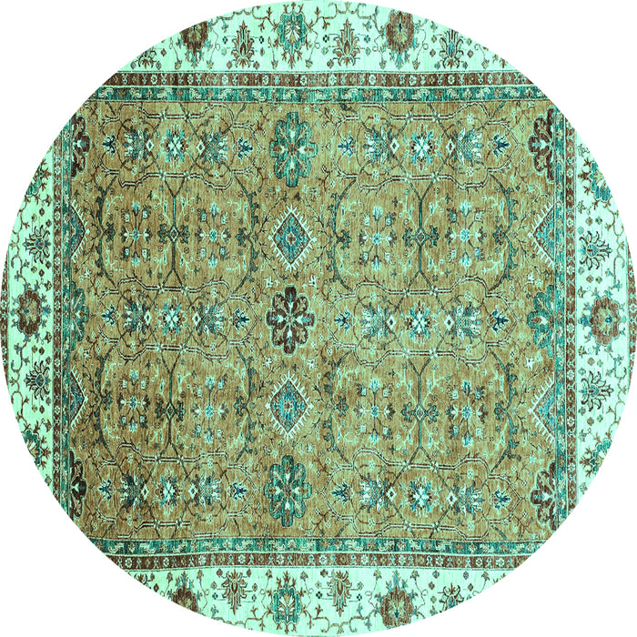 Round Machine Washable Oriental Turquoise Traditional Area Rugs, wshabs3266turq