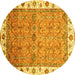 Round Machine Washable Oriental Yellow Traditional Rug, wshabs3266yw