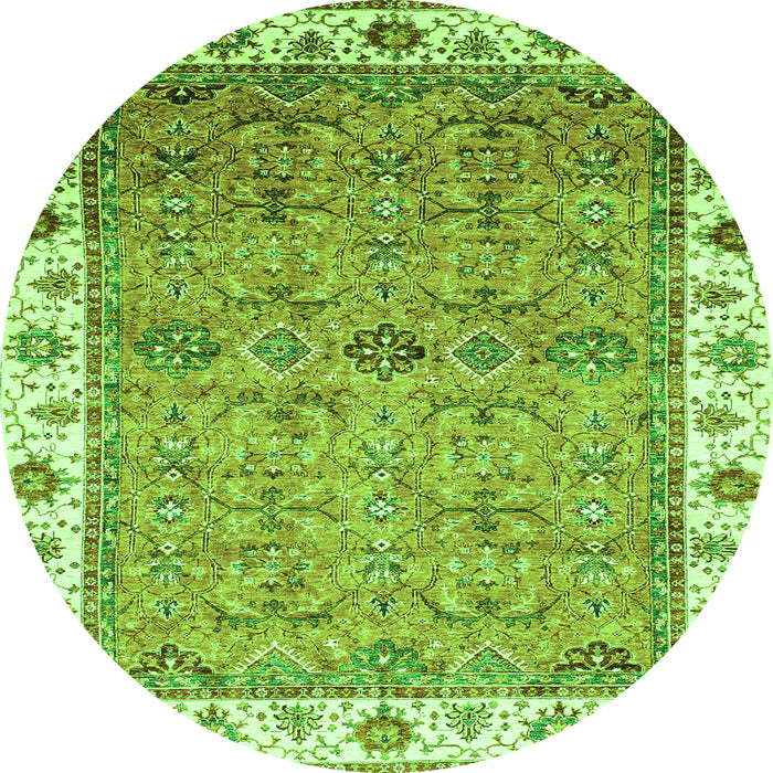 Round Machine Washable Oriental Green Traditional Area Rugs, wshabs3266grn