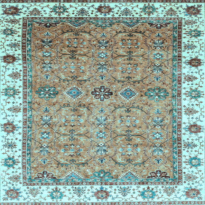 Square Machine Washable Oriental Light Blue Traditional Rug, wshabs3266lblu