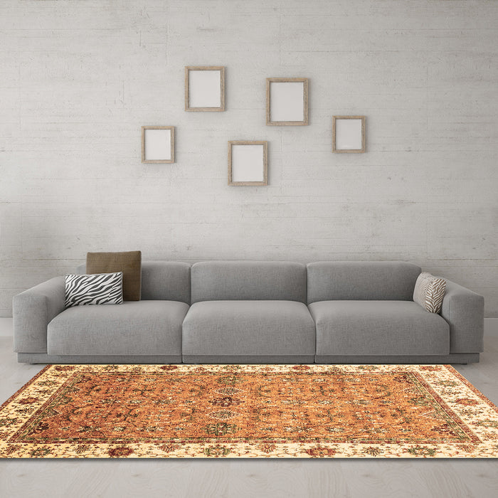 Machine Washable Oriental Brown Traditional Rug in a Living Room,, wshabs3266brn