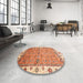 Round Abstract Red Oriental Rug in a Office, abs3266