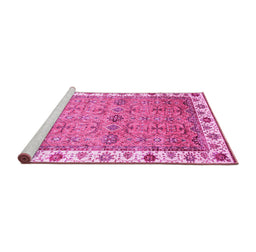 Sideview of Machine Washable Oriental Pink Traditional Rug, wshabs3266pnk