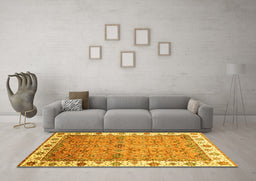 Machine Washable Oriental Yellow Traditional Rug in a Living Room, wshabs3266yw