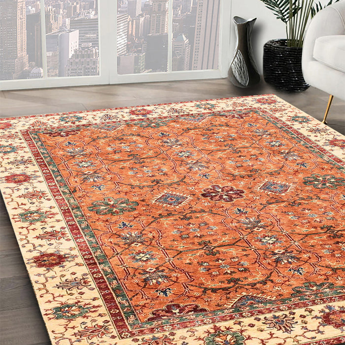 Abstract Red Oriental Rug in Family Room, abs3266